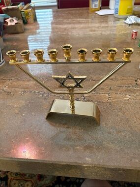 Brass Menorah with Star of David - 24 carat Gold plated